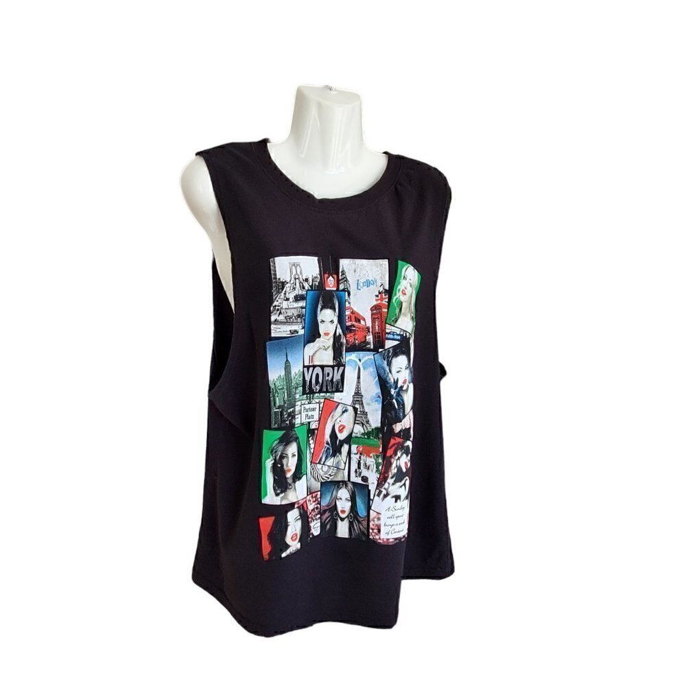 BLACK GRAPHIC PRINT MUSCLE TOP SIZE 3X